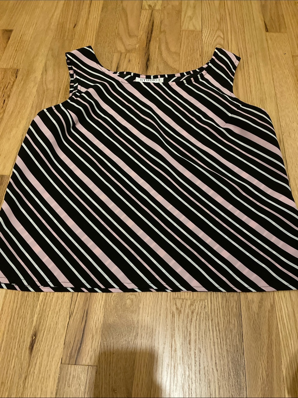 Studio I Black and Light Pink Diagonal Stripe Tank